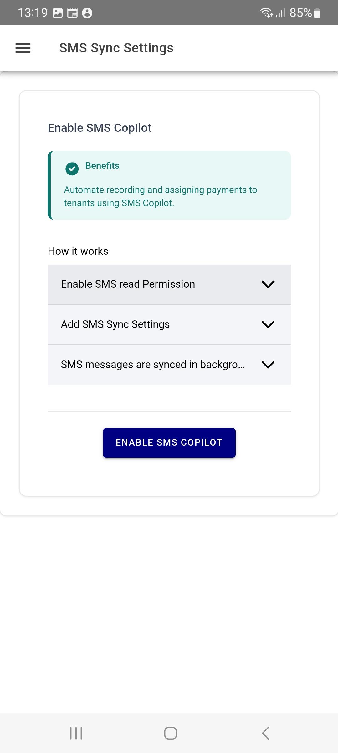 Enable SMS Copilot option